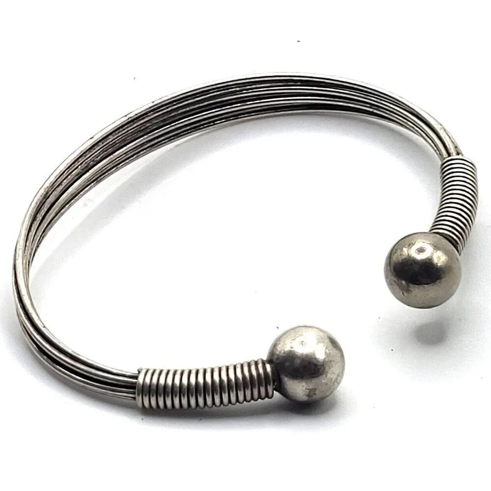 Wire Cuff Bracelet with Balls on Each End size small